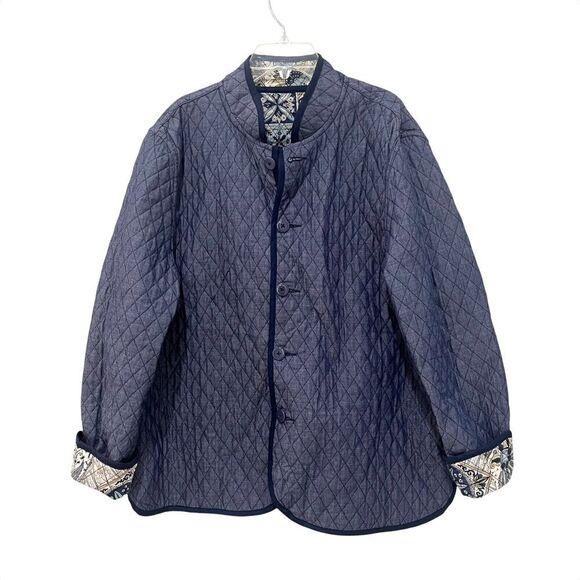 BonWorth Quilted Blue Paisley Floral Reversible Jacket Lighter Weight SZ Large - Picture 7 of 12
